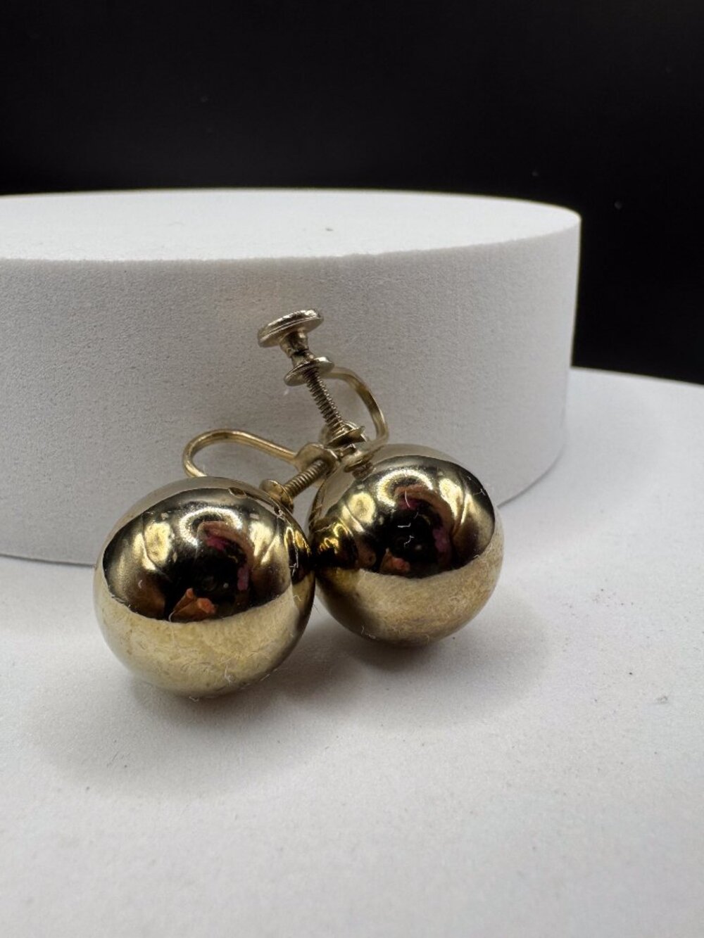 Vintage Gold Tone Ball Screw Back Earrings Mid Century Minimalist Sphere